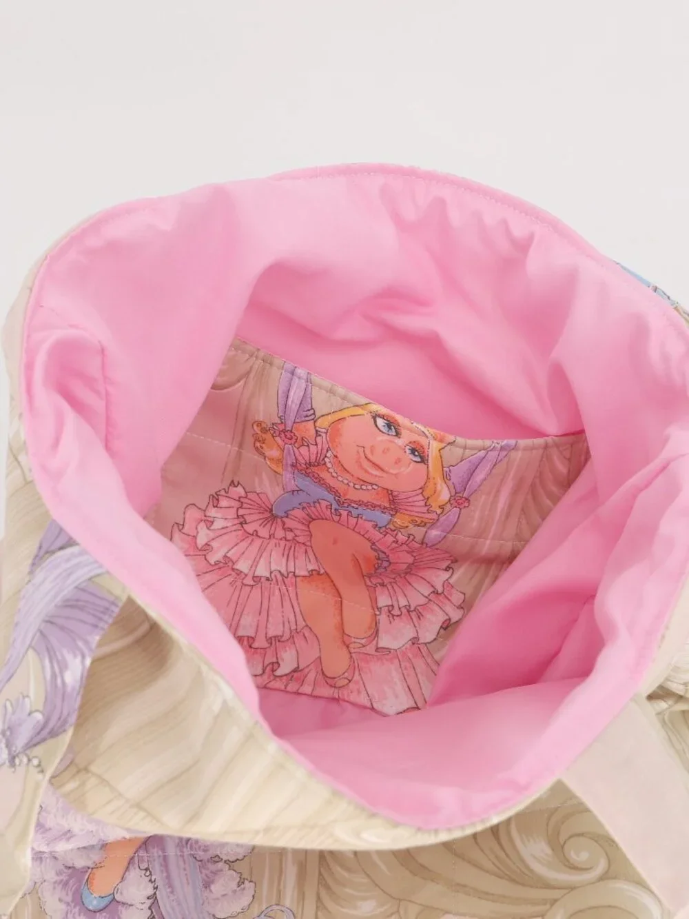 Miss Piggy Vintage Pattern Quilted Tote Bag Handmade Upcycled The Muppet Show